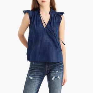 J.Crew Sleeveless Tie-Neck Top in Metallic Stripe